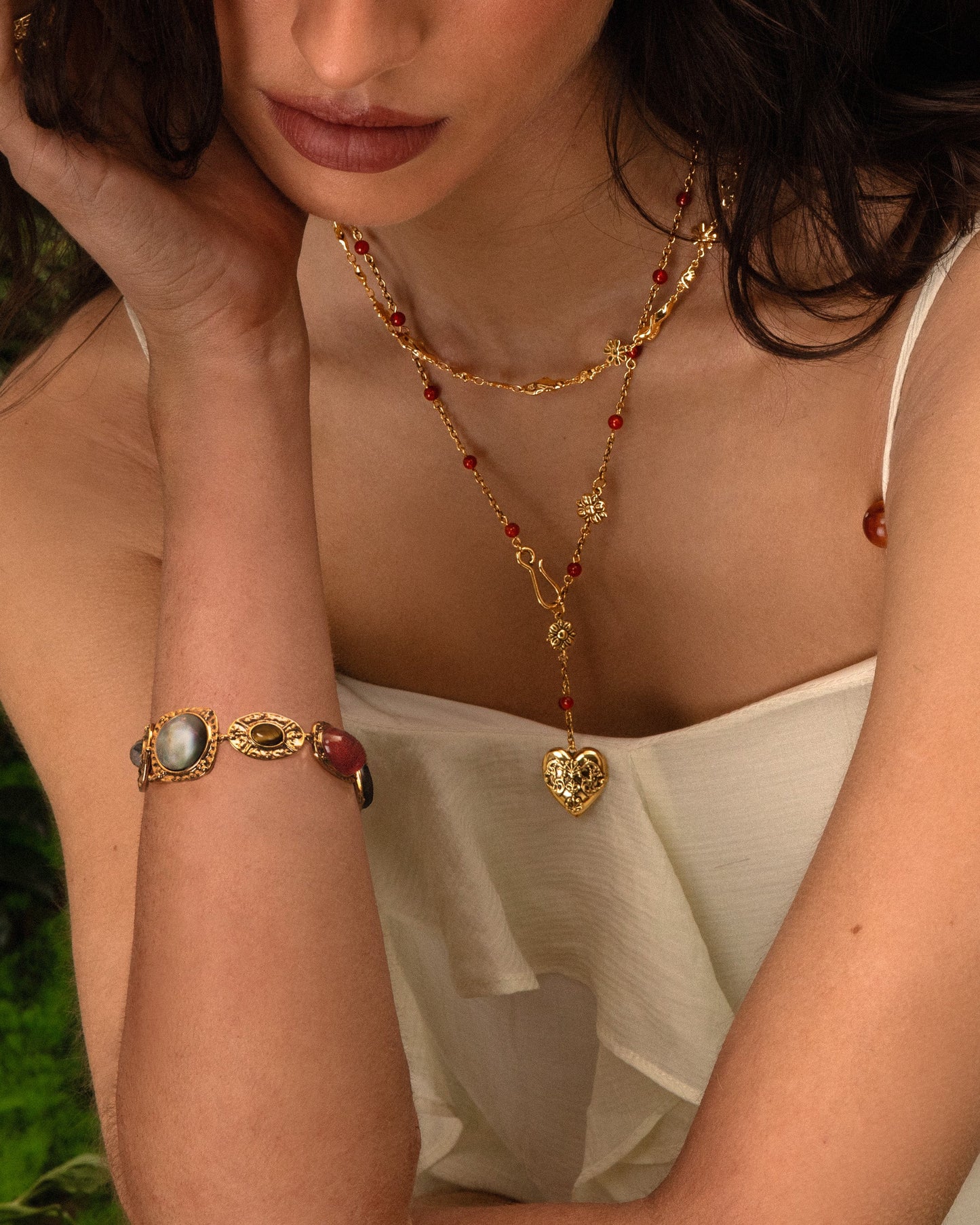 Athena Bracelet & Carnelian Veil Lariat Necklace Set
