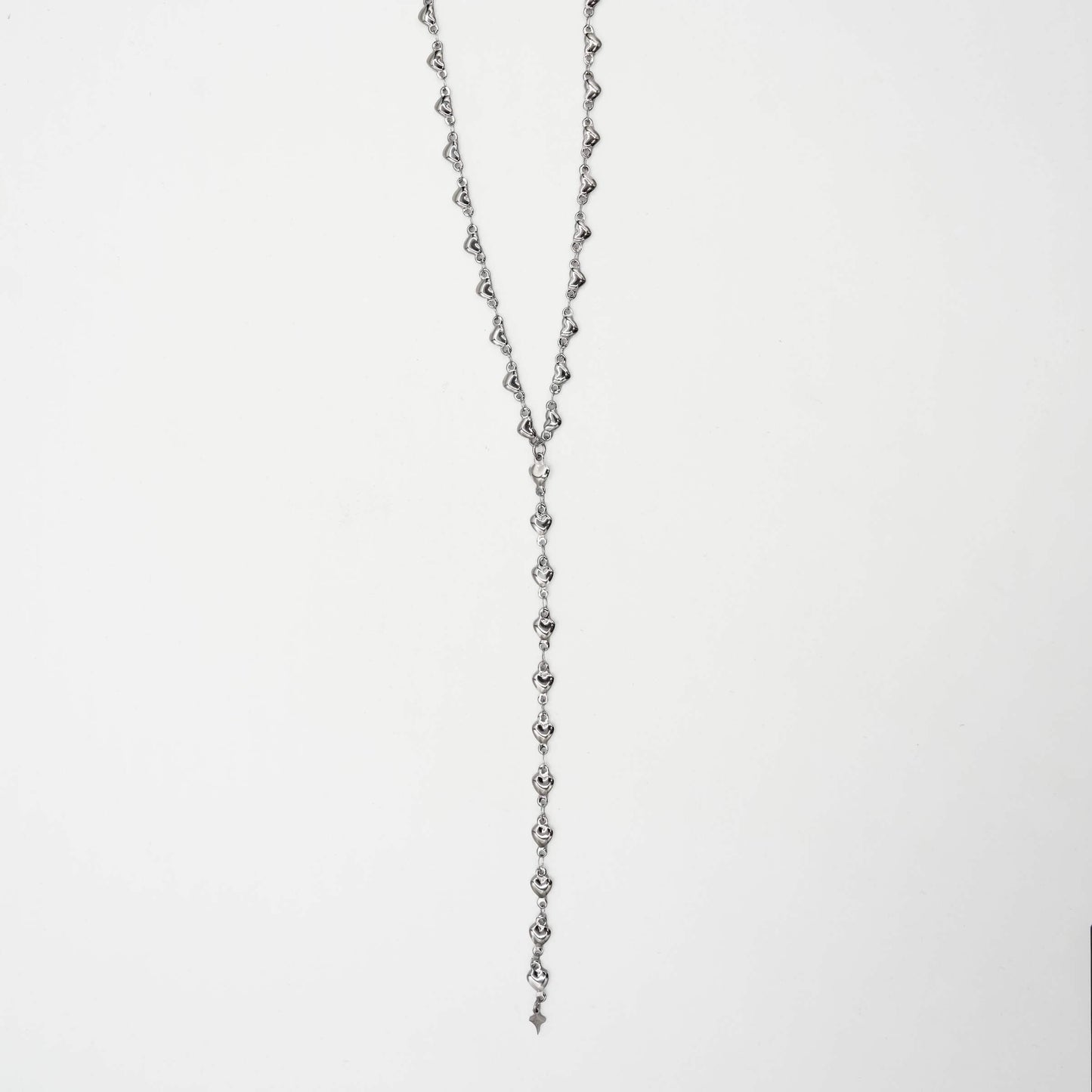 Adjustable Simple Heart Lariat Necklace in White Gold