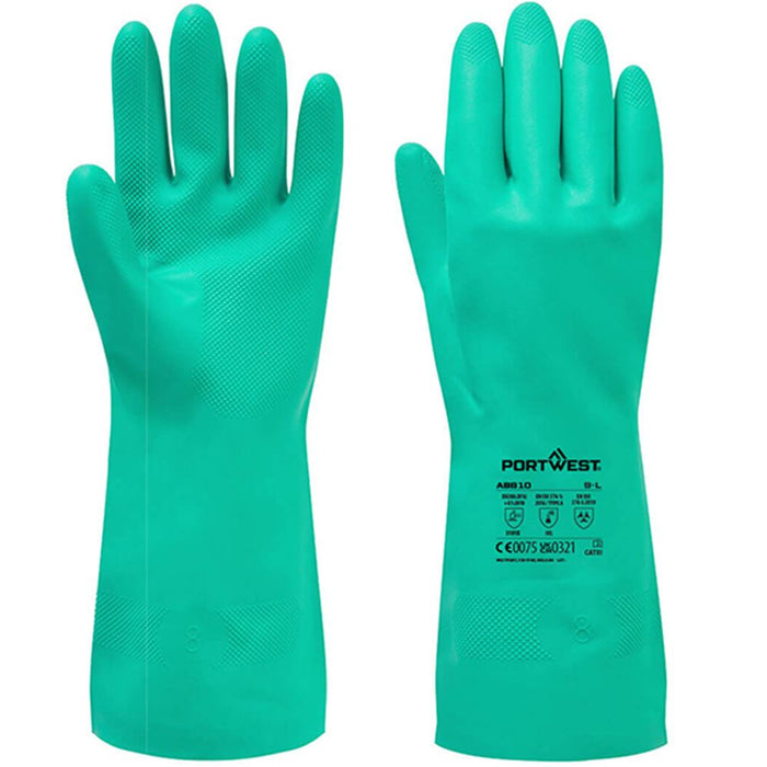 Portwest AB810 Nitrosafe Nitrile Chemical Resistant Gauntlet Gloves 32cm MultiSave (Pack 12)