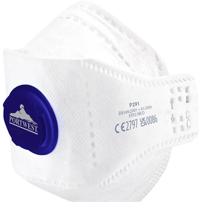 Portwest P291 Eagle FFP2 Valved Dolomite Fold Flat Disposable Masks (Pack 10)
