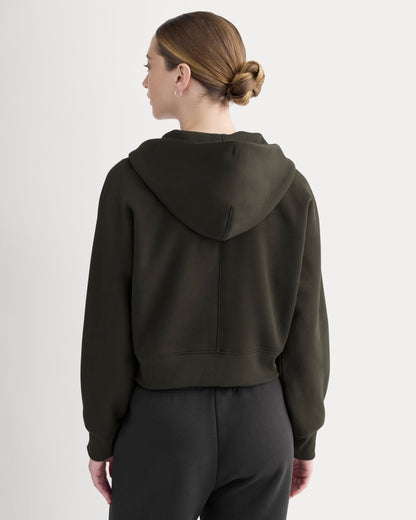 Luxe Fleece Full-Zip Cropped Hoodie | Black