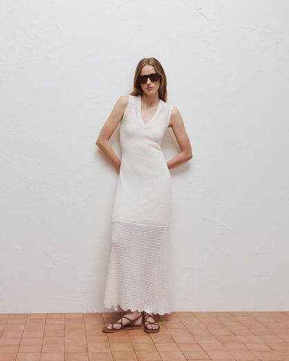 Lace Knit Maxi Sweater Dress | Bone