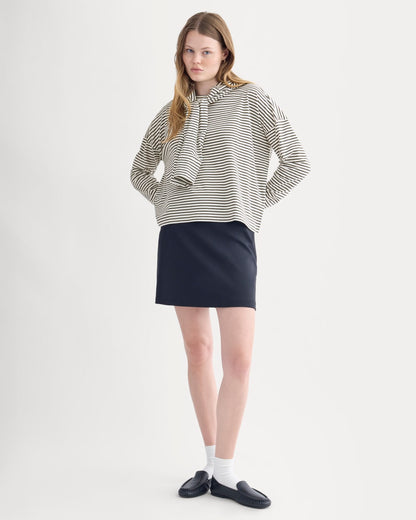Oversized Boxy Crew in Essential Cotton | Bone / Pirate Black Stripe
