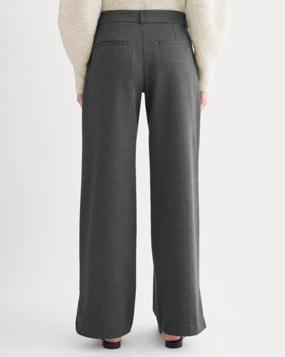 Ponte Wide-Leg Trouser | Heathered Soot