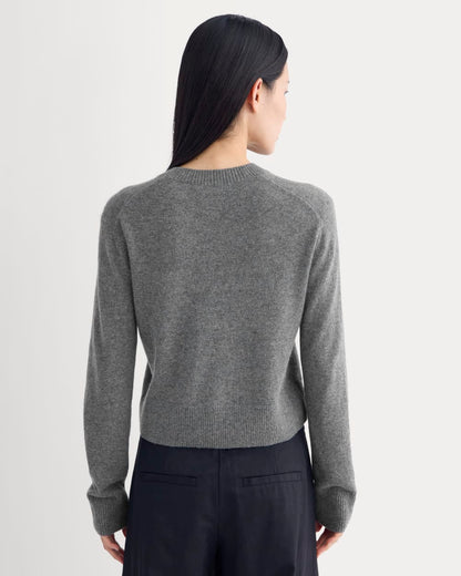 Cashmere Cropped High-V Sweater | Heather Charcoal