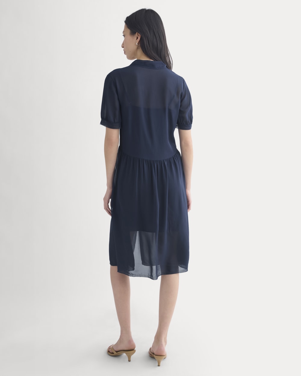 Notch Collar Shirtdress in Silk Georgette | Navy