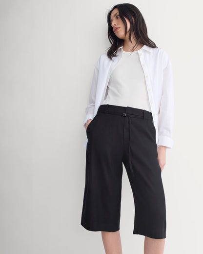 Long Tailored Short in Stretch Linen | Black