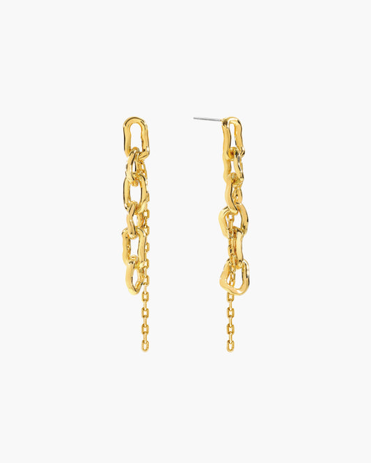Molten Dual Chain Drop Earrings in Gold