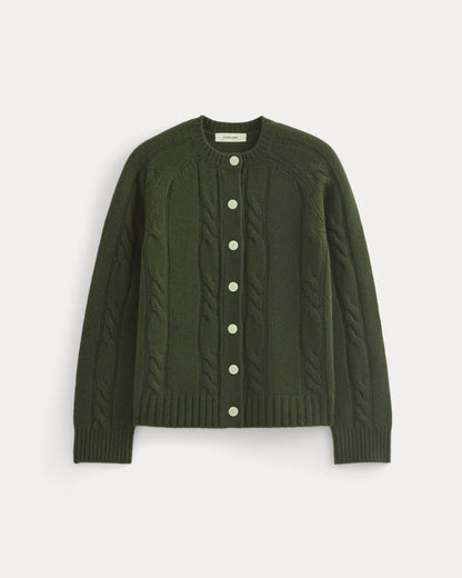 Cable Cardigan in Extrafine Luxe Merino | Dark Forest