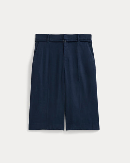 Long Tailored Short in Stretch Linen | Navy