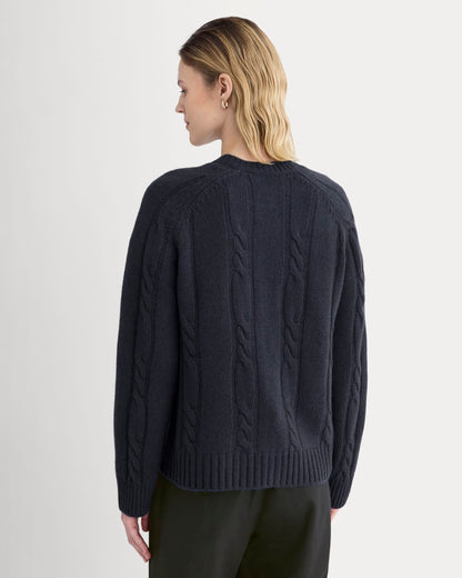 Cable Cardigan in Extrafine Luxe Merino | Navy