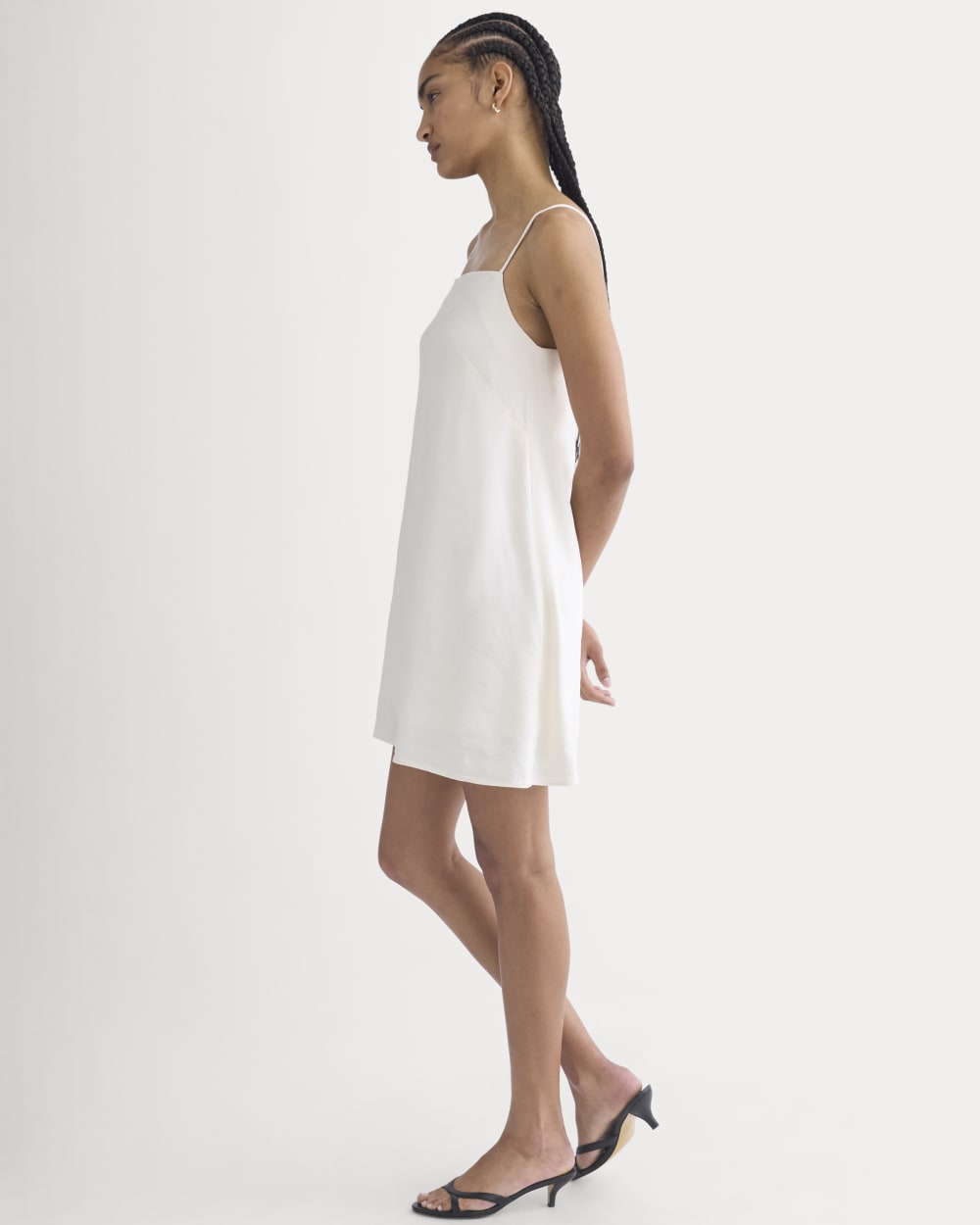 Mini Shift Dress in Stretch Linen | Bone
