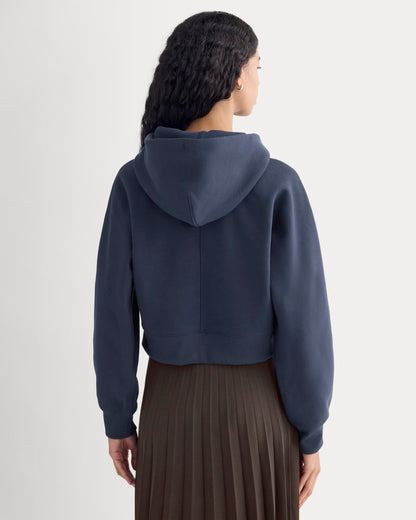 Luxe Fleece Full-Zip Cropped Hoodie | Navy