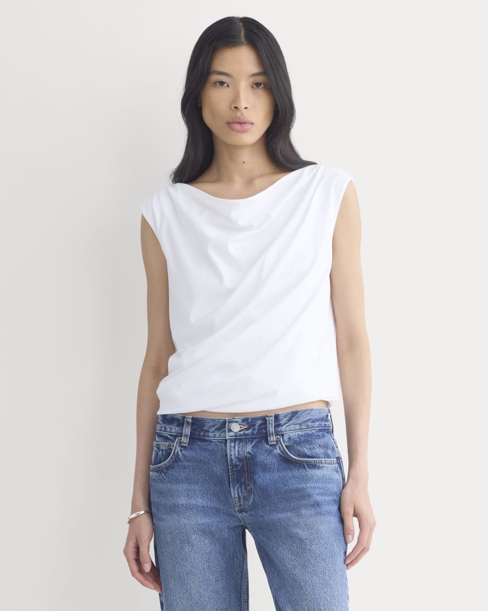 Boatneck Twisted Top in Essential Cotton | White