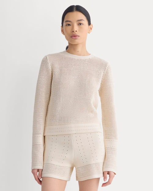 Open Knit Long-Sleeve Crew in Everyday Cotton | Canvas