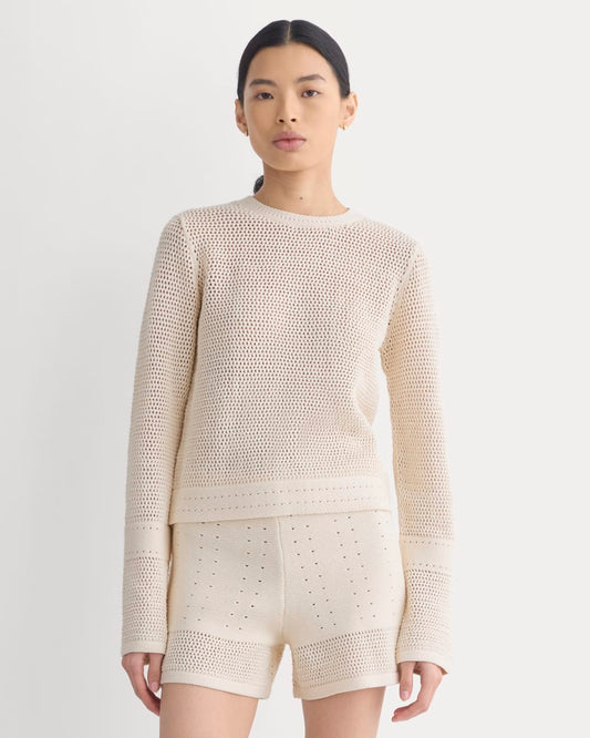 Open Knit Long-Sleeve Crew in Everyday Cotton | Canvas