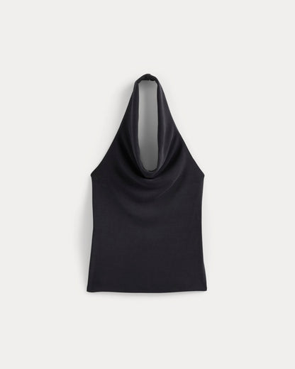 Halter Cowlneck Top in Butterknit | Black
