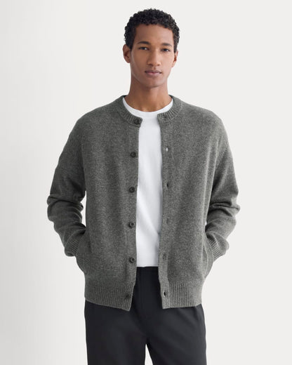 Luxe Merino Crew Cardigan | Heathered Charcoal