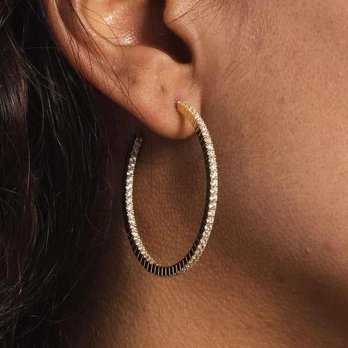 14k Solid Gold Medium Eternity Hoop Earring-VS Diamonds