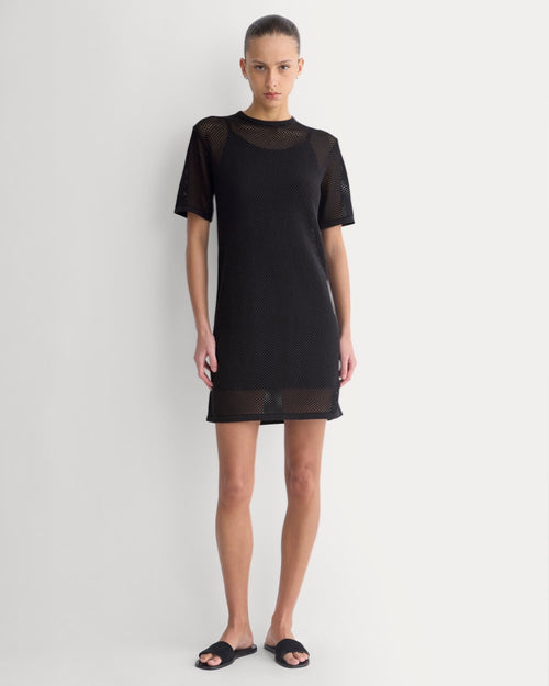 Mesh-Knit Short-Sleeve Dress | Black
