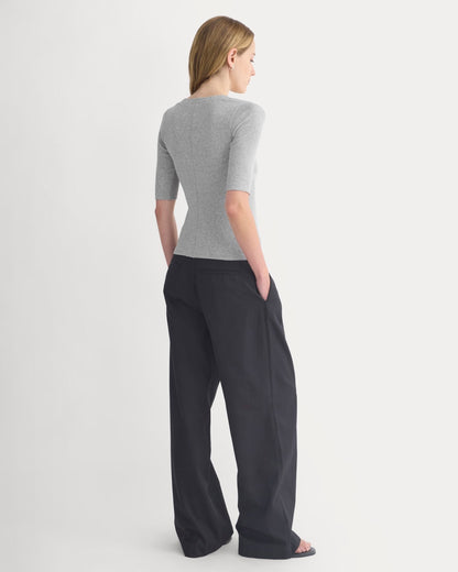 Luxe Rib V-Neck Henley | Heathered Light Grey