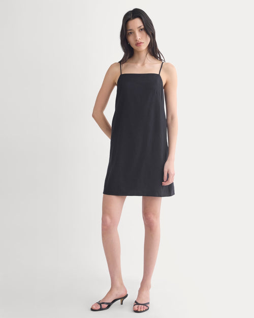Mini Shift Dress in Stretch Linen | Black