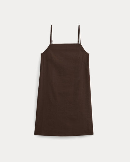 Mini Shift Dress in Stretch Linen | Dark Brown