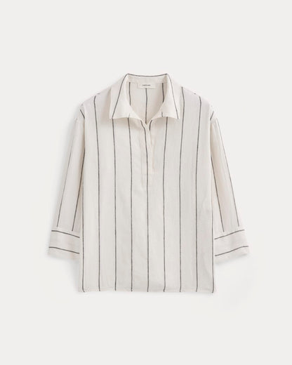 Popover Shirt in Linen | Gardenia/Meteorite