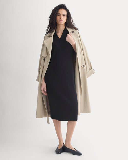 Relaxed V-Neck Midi Sweater Dress in Cotton Merino | Black