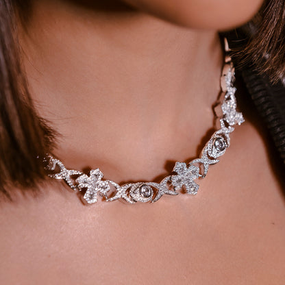 Baguette Cross Evil Eye Necklace in White Gold - 16mm