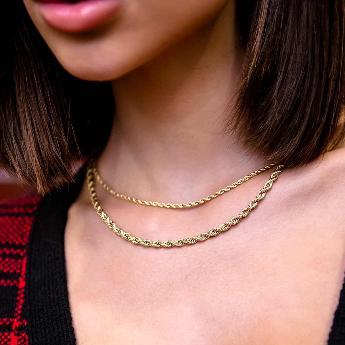 2mm + 4mm Rope Necklace Bundle in Yellow Gold