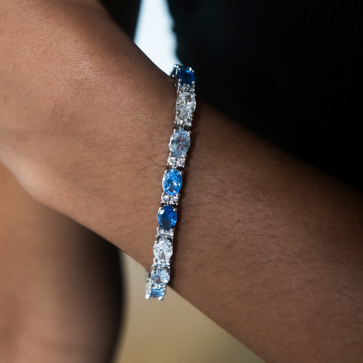 Blue Mixed Oval Cut Tennis Necklace + Bracelet Bundle