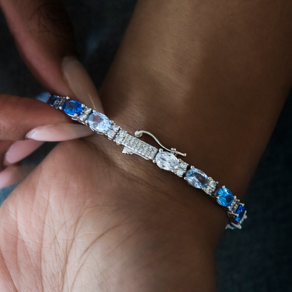 Blue Mixed Oval Cut Tennis Necklace + Bracelet Bundle