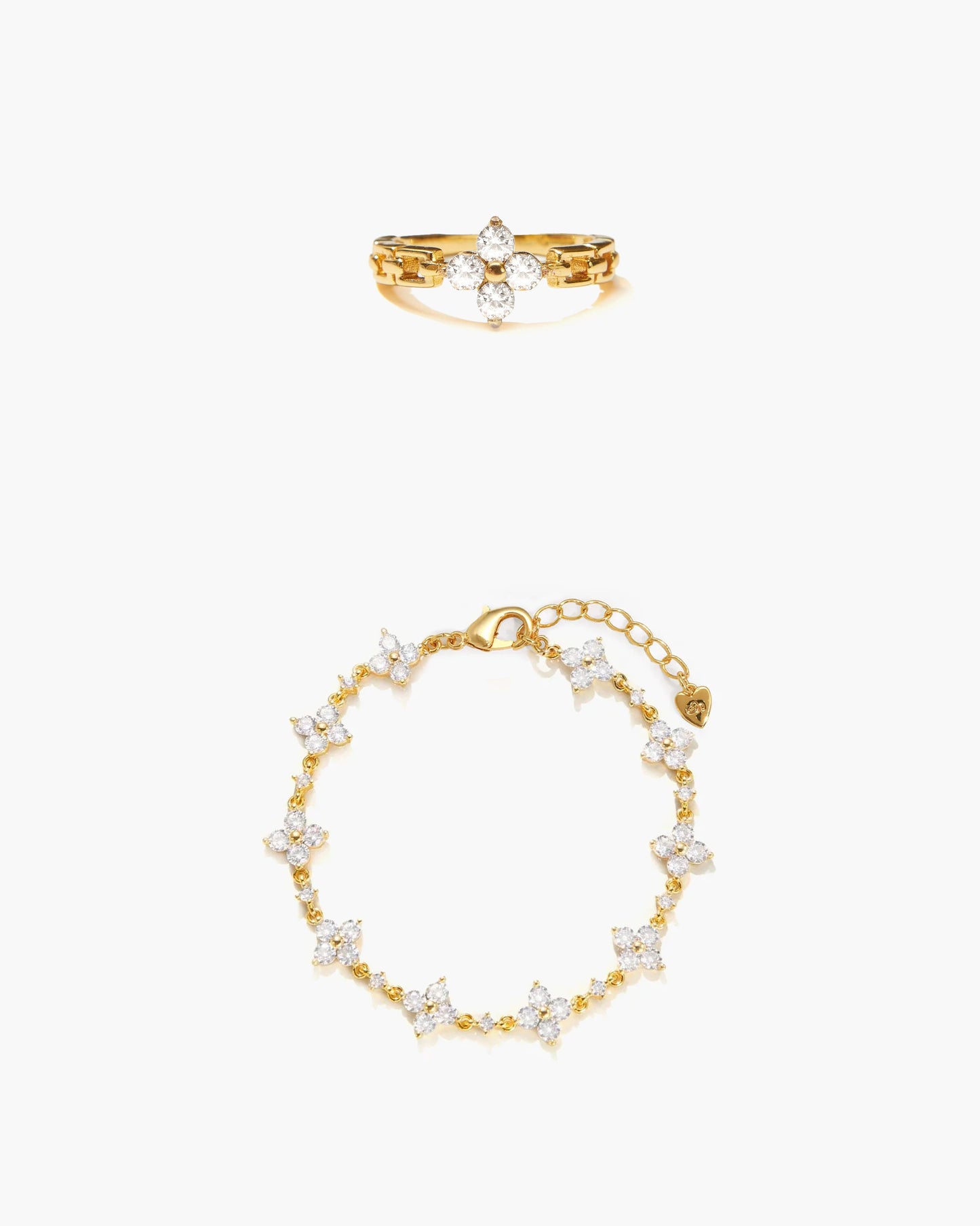 Sparkle Clover Bracelet and Ring Set