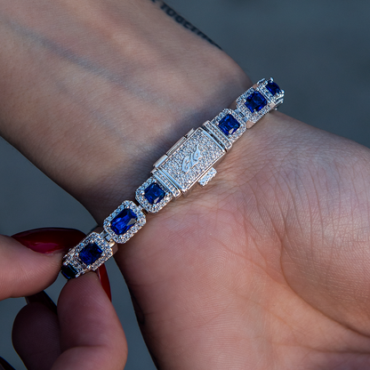 7MM Sapphire Cushion Cut Tennis Bracelet - White Gold