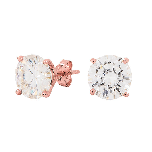 8MM Round Cut Moissanite Diamond Stud Earrings in Rose Gold Vermeil