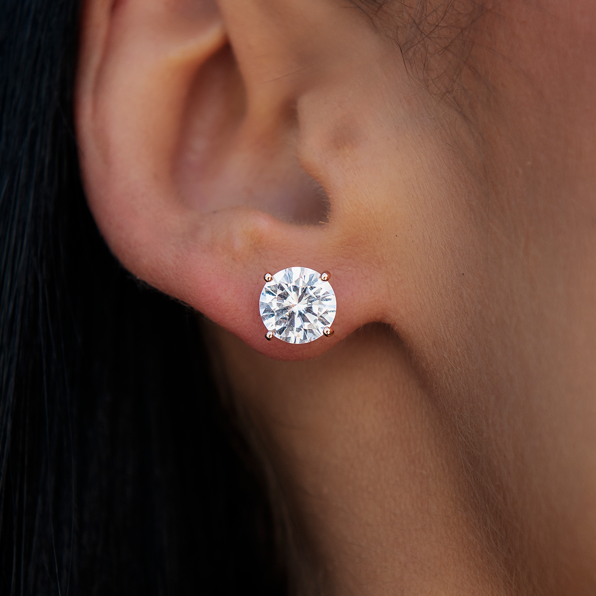 8MM Round Cut Diamond Stud Earrings - Rose Gold