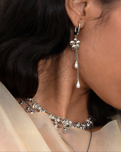 Camille Flower Drop Earrings in Silver