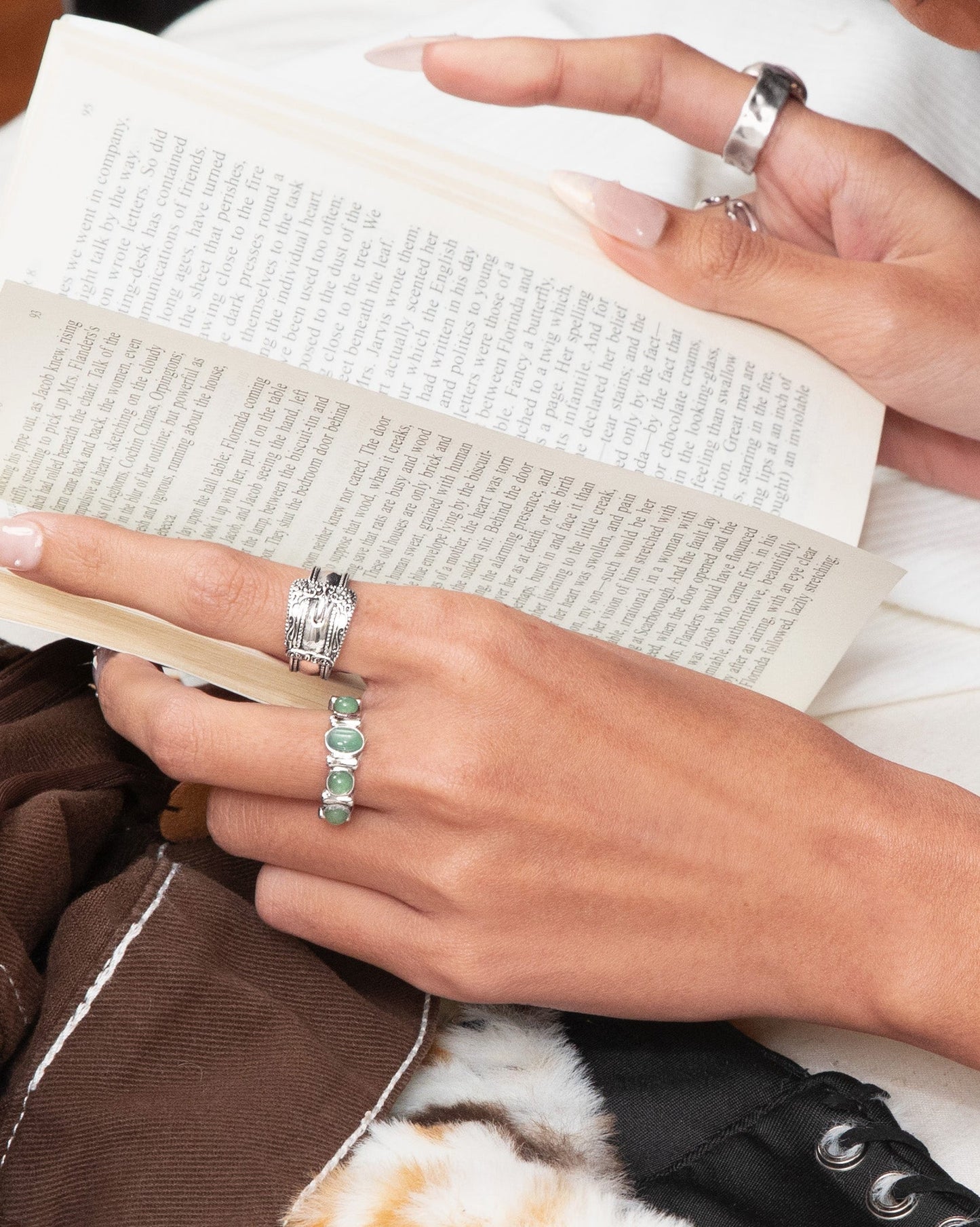Green Aventurine Band Ring in Silver
