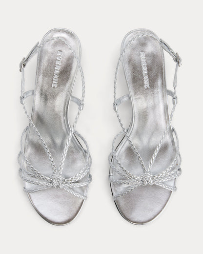 Made in Italy Braided Kitten Heel | Silver Leather
