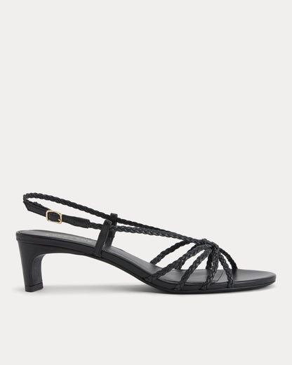 Made in Italy Braided Kitten Heel | Black Leather