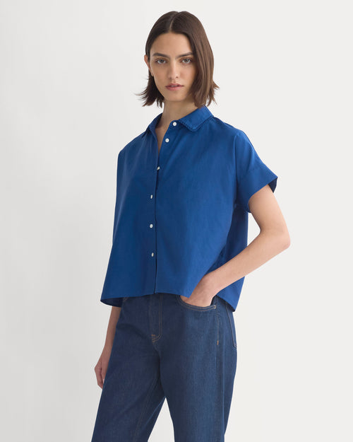 Scalloped-Collar Square Shirt | Estate Blue