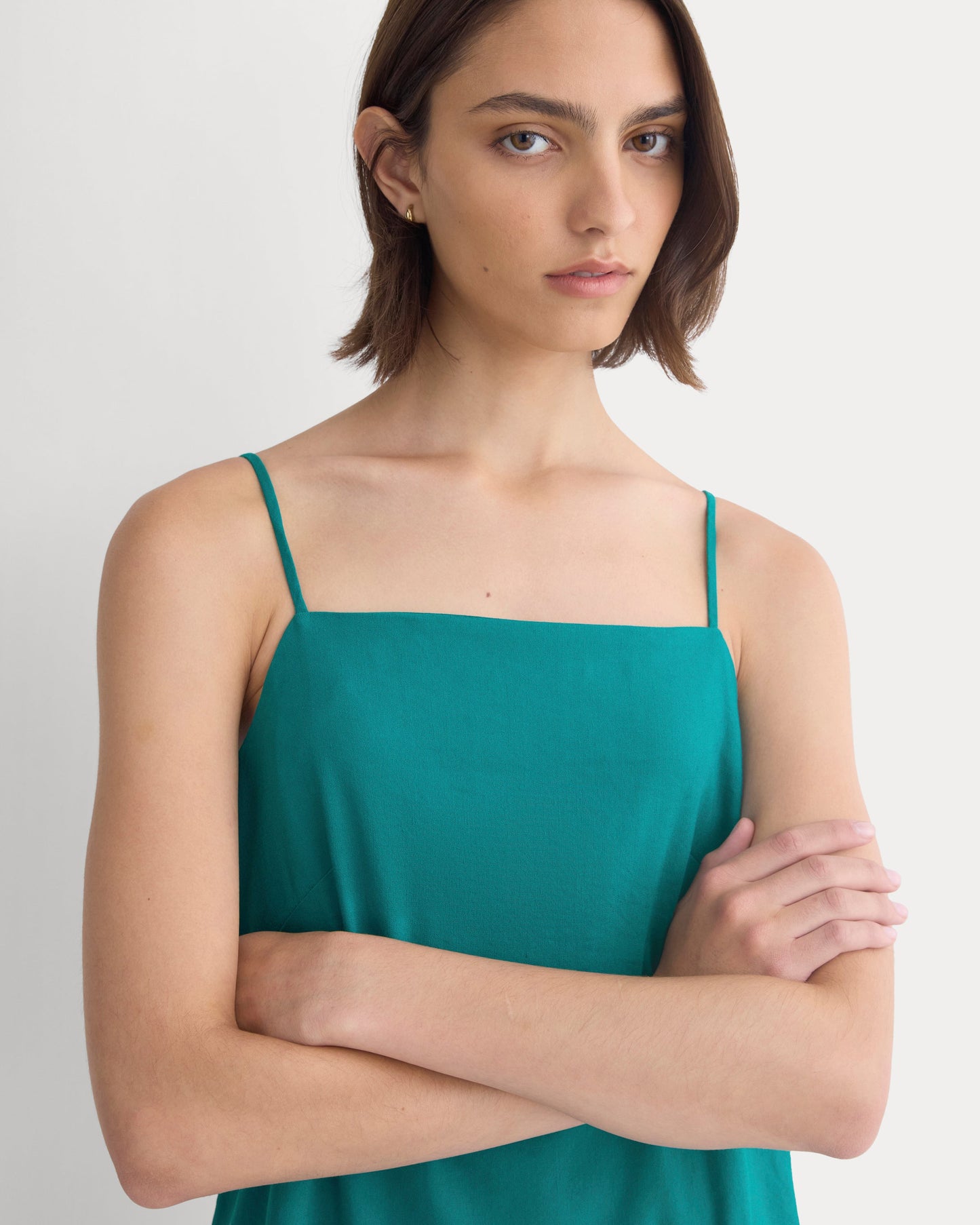 Mini Shift Dress in Stretch Linen | Everglade