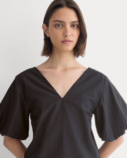 Bubble-Sleeve Mini Dress in Cotton Silk Voile | Black