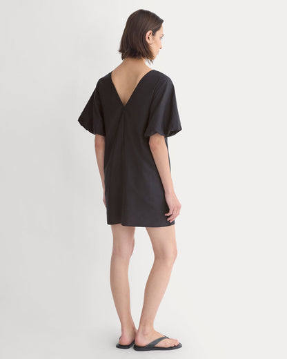Bubble-Sleeve Mini Dress in Cotton Silk Voile | Black