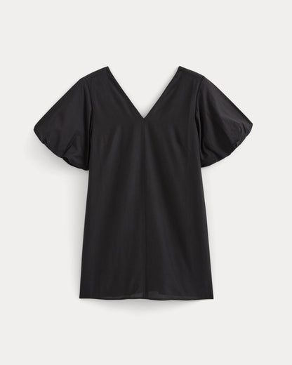 Bubble-Sleeve Mini Dress in Cotton Silk Voile | Black