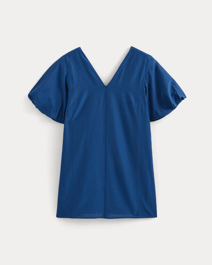 Bubble-Sleeve Mini Dress in Cotton Silk Voile | Estate Blue