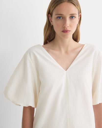 Bubble-Sleeve Mini Dress in Cotton Silk Voile | Bone