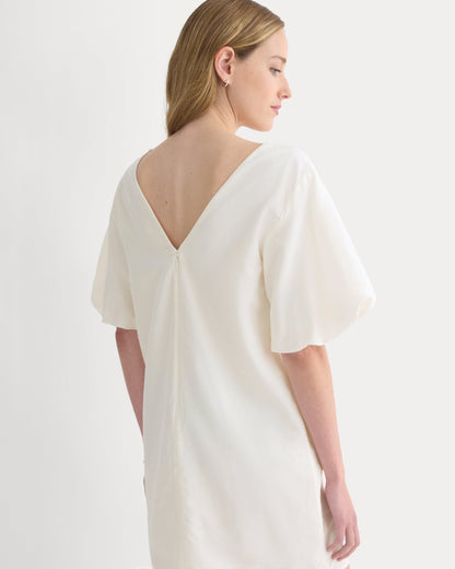 Bubble-Sleeve Mini Dress in Cotton Silk Voile | Bone