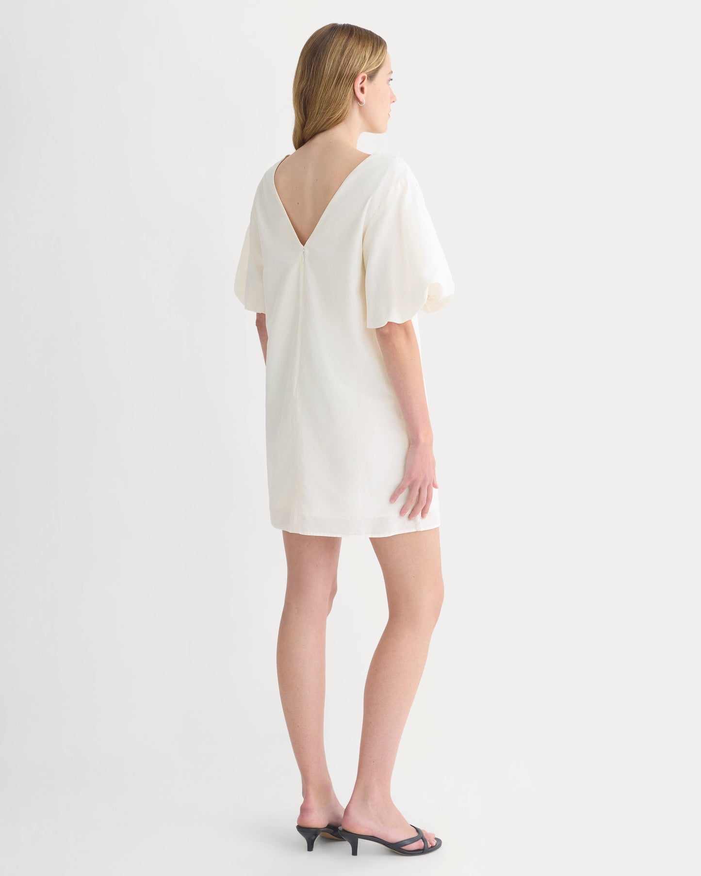 Bubble-Sleeve Mini Dress in Cotton Silk Voile | Bone